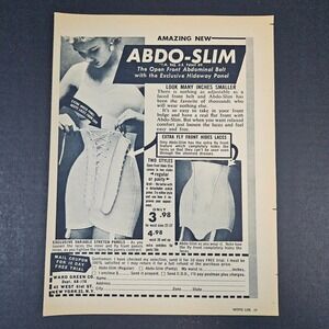 1961 Abdo-Slim Abdominal Belt Waist Cinch Vintage Print Ad Girdle Corset Lace Up